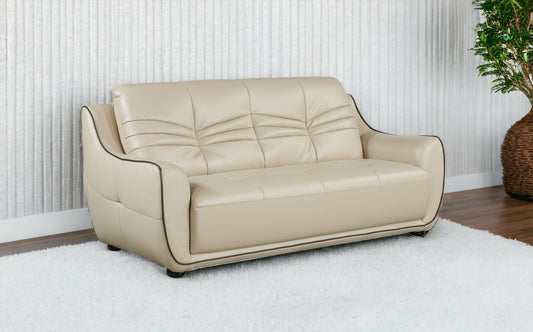 86" Beige And Brown Leather Sofa