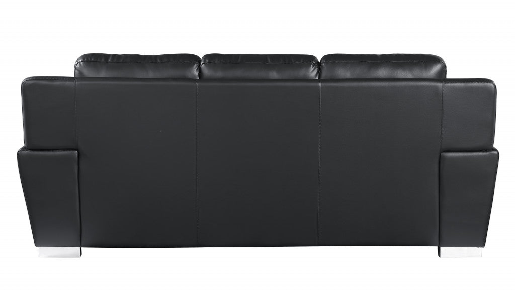 85" Black And Silver Leather Sofa