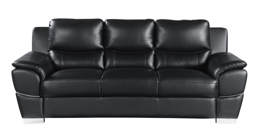 85" Black And Silver Leather Sofa