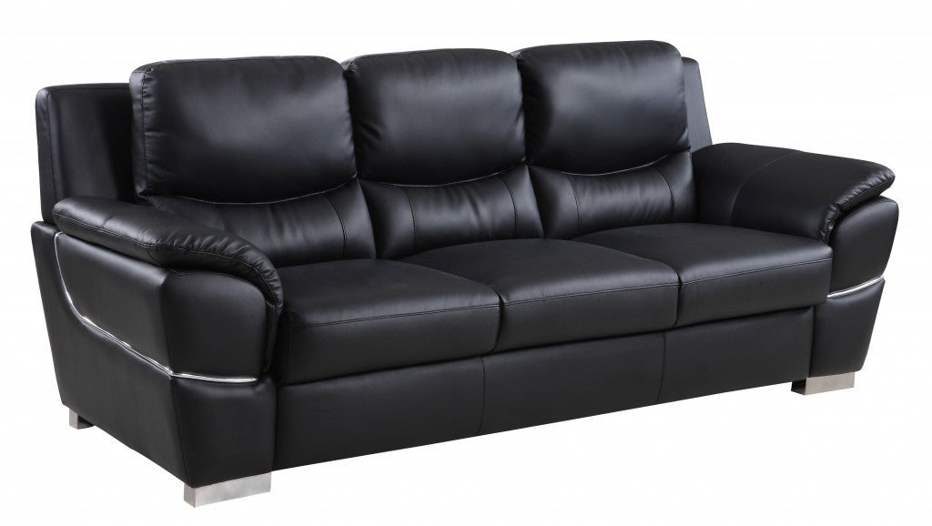 85" Black And Silver Leather Sofa