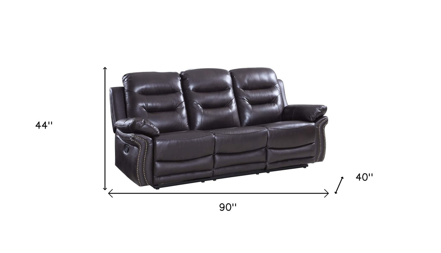 90" Brown And Black Faux Leather Sofa