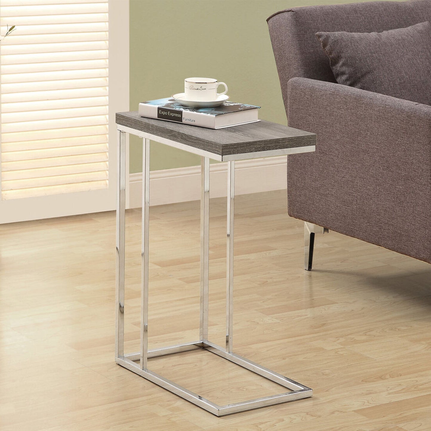 18.25" X 10.25" X 25.25" Dark Taupe Particle Board Metal  Accent Table