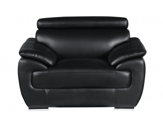 Three Piece Indoor Black Genuine Leather Six Person Seating Set