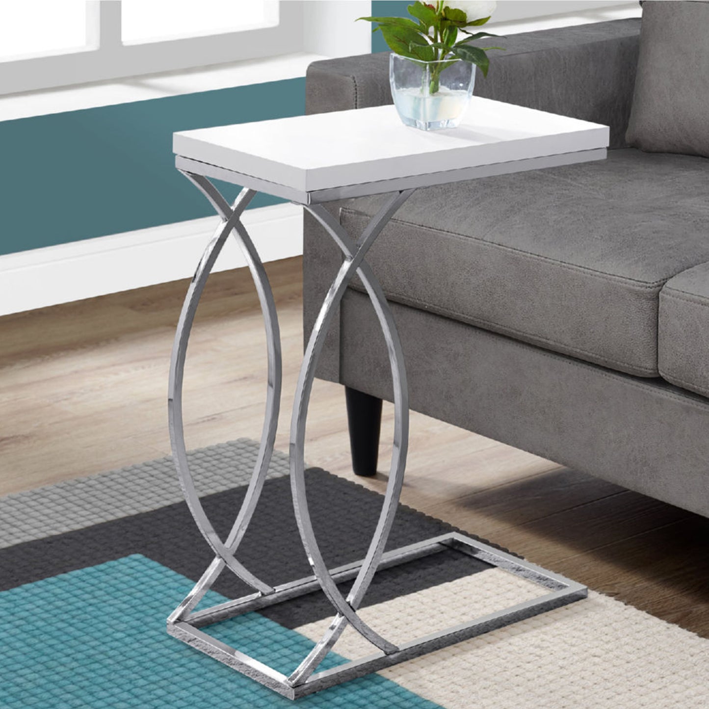 18.25" X 10.25" X 25" White Mdf Metal Accent Table