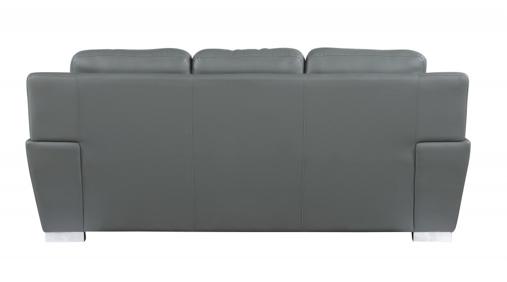 85" Gray And Silver Leather Sofa