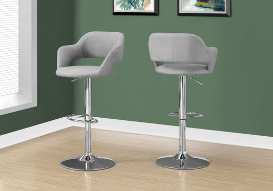 24" Light Gray And Silver Metal Low Back Bar Height Bar Chair