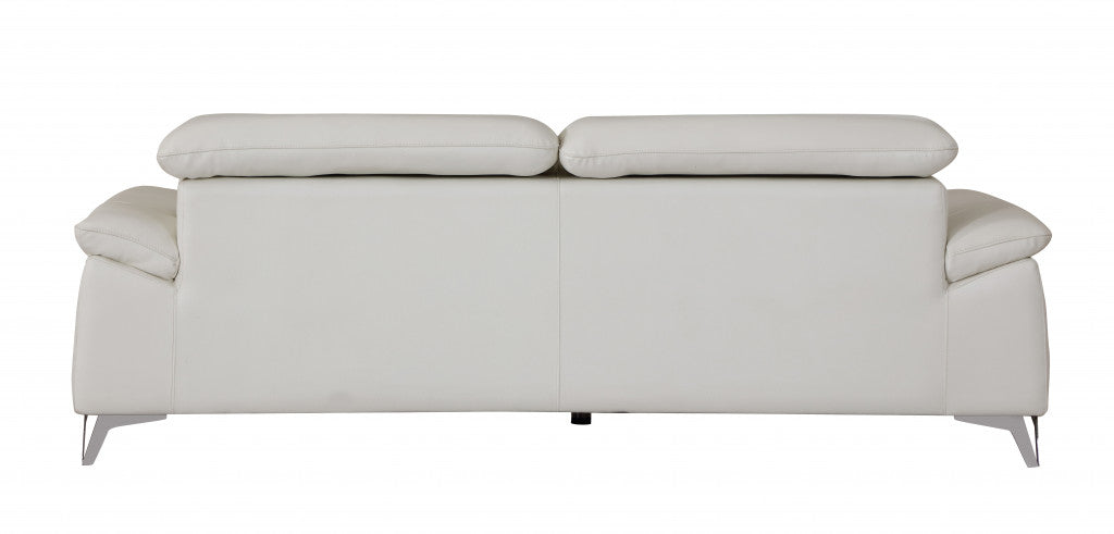 87" White And Silver Italian Leather Sofa