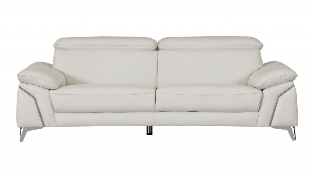 87" White And Silver Italian Leather Sofa