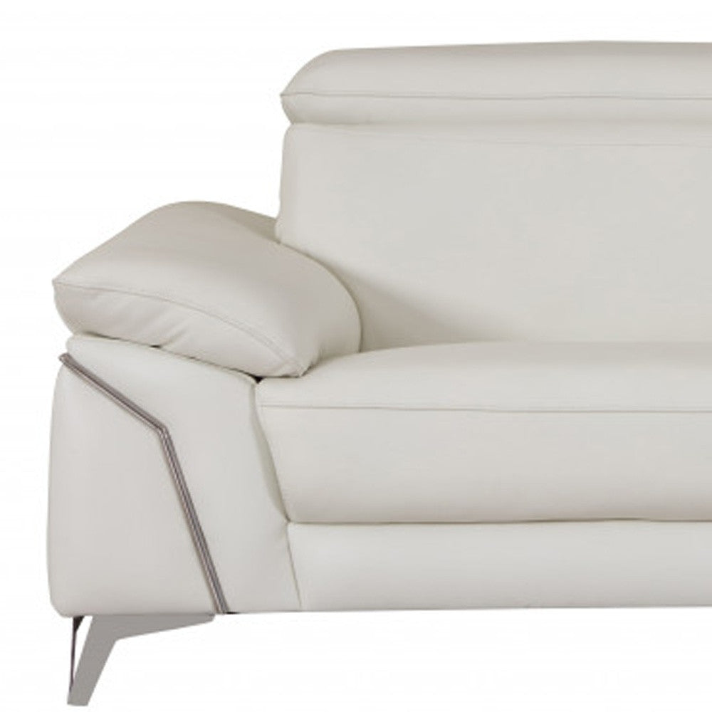 87" White And Silver Italian Leather Sofa