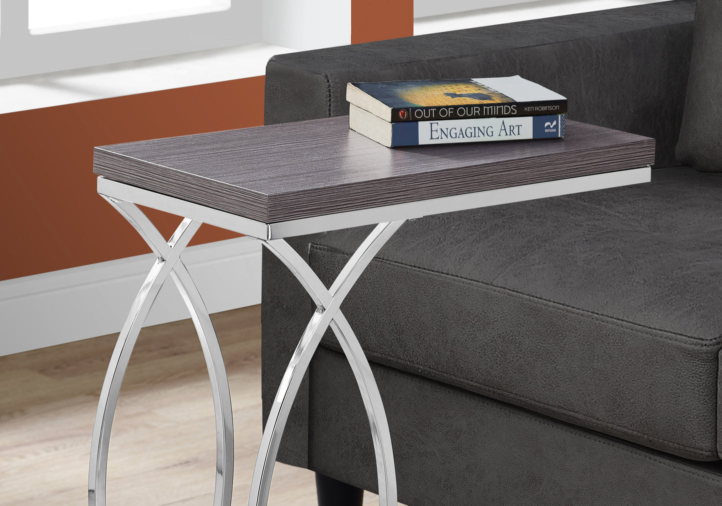 18.25" X 10.25" X 25" Grey Mdf Laminate Metal Accent Table