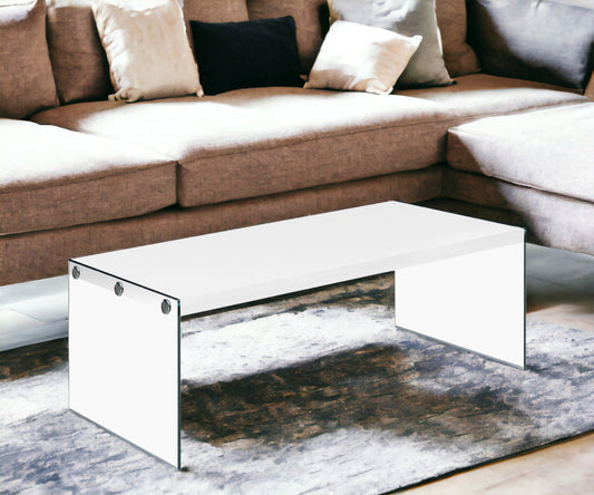 44" White And Clear Glass Coffee Table