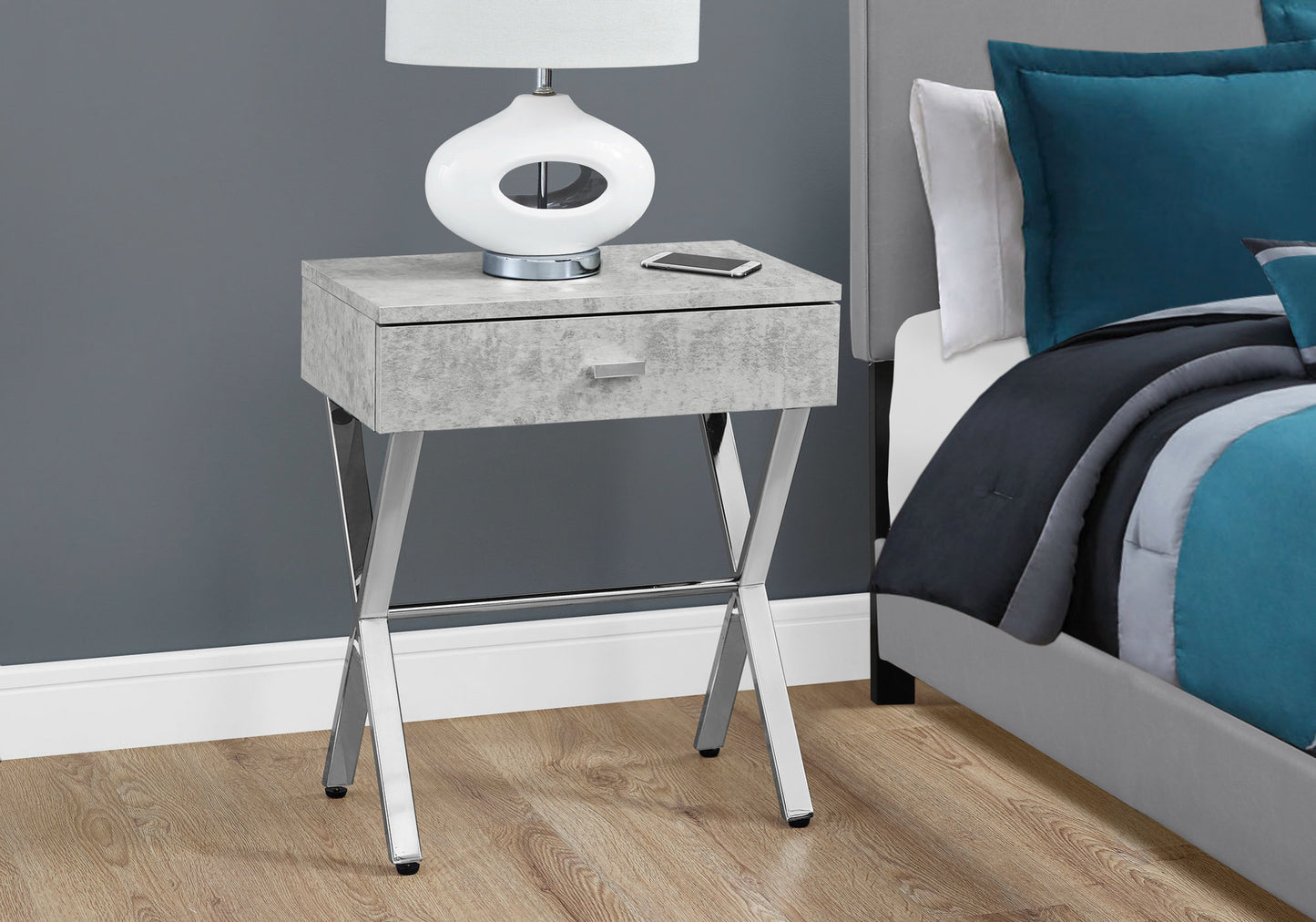 22" Silver And Gray End Table With Drawer