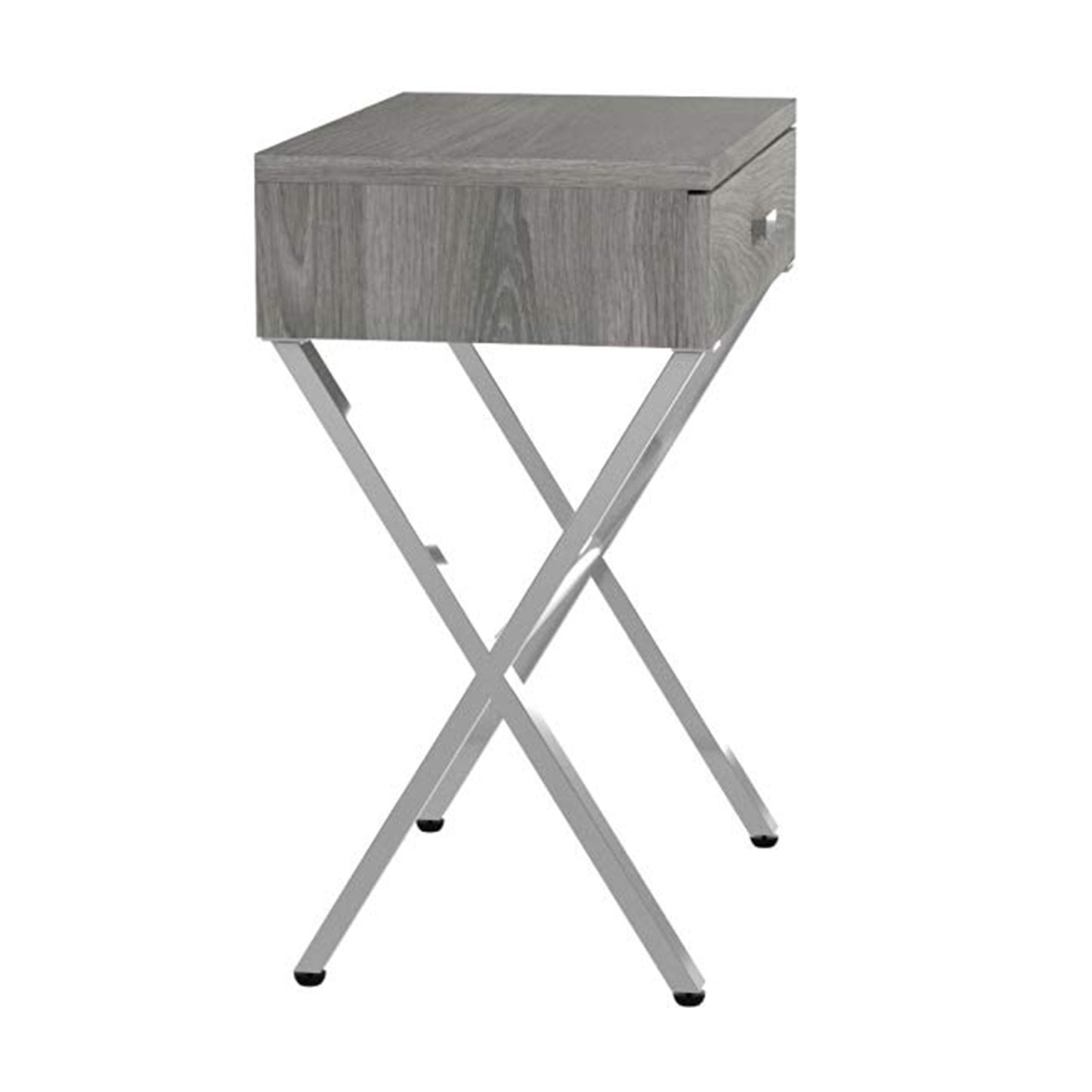 22" Silver And Deep Taupe End Table With Drawer