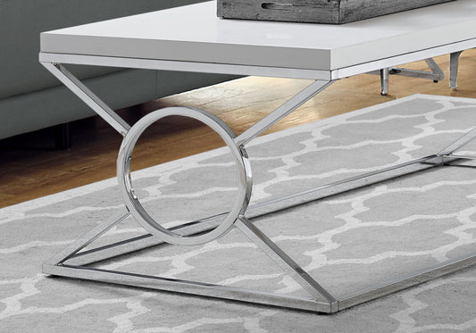 44" White And Silver Iron Coffee Table