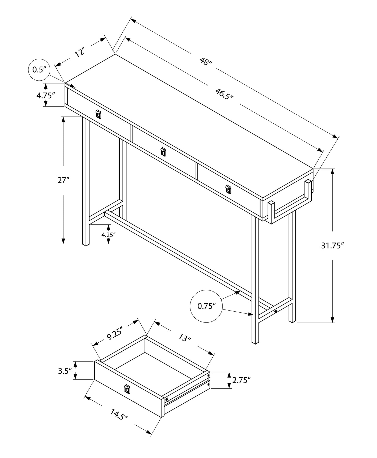 48" White And Silver Console Table