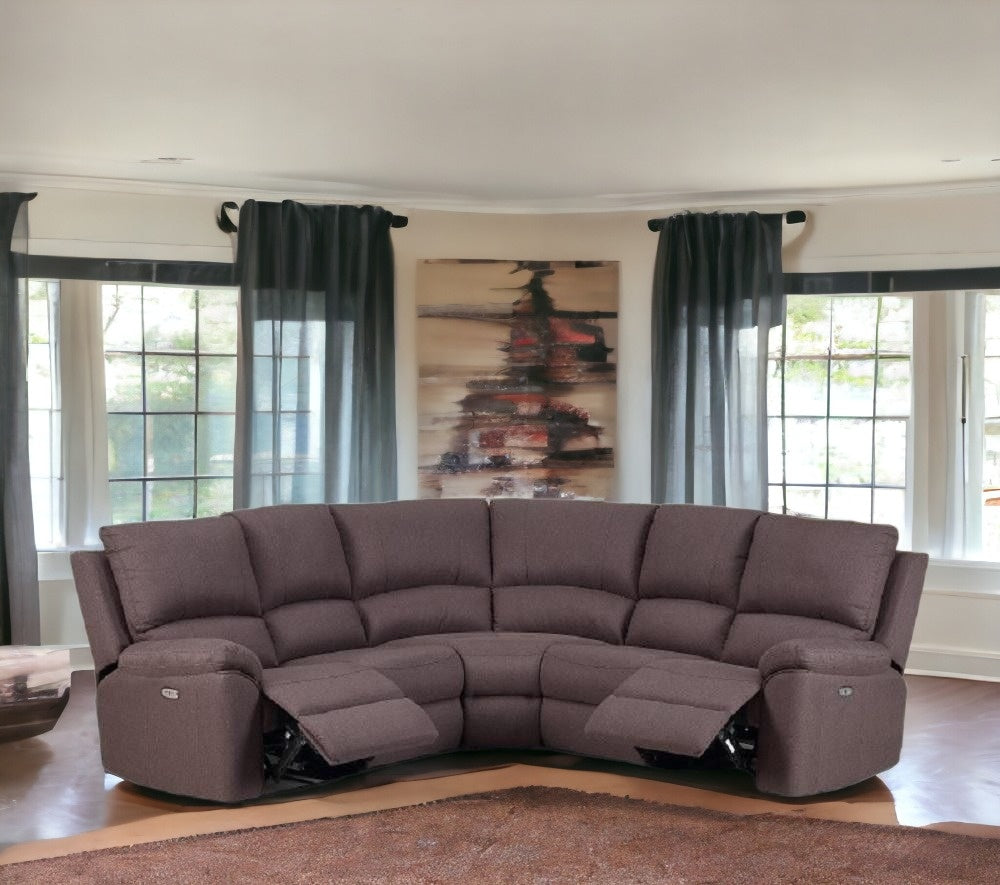 Brown Polyester Blend Power Reclining U Shaped Three Piece Corner Sectional