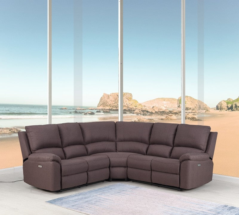 Brown Polyester Blend Power Reclining U Shaped Three Piece Corner Sectional