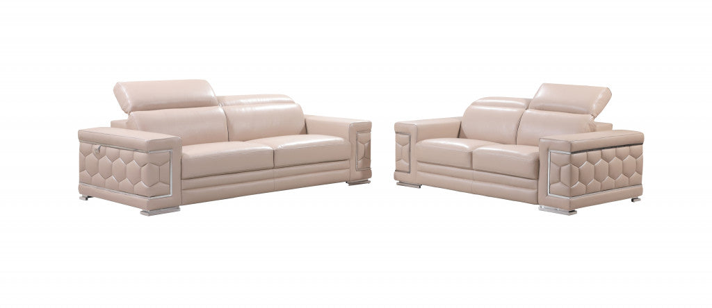 Two Piece Indoor Beige Italian Leather Five Person Seating Set