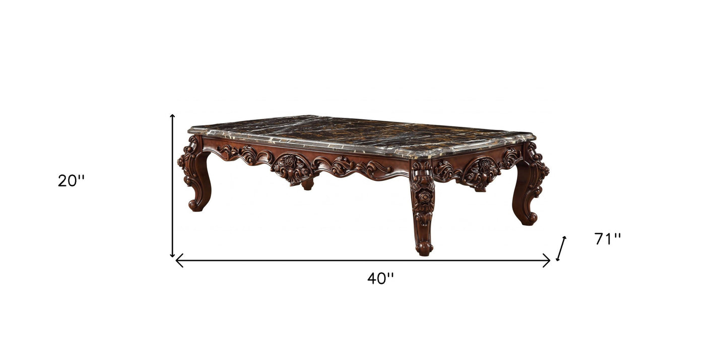 40" Dark Brown And Merlot Genuine Marble Rectangular Coffee Table