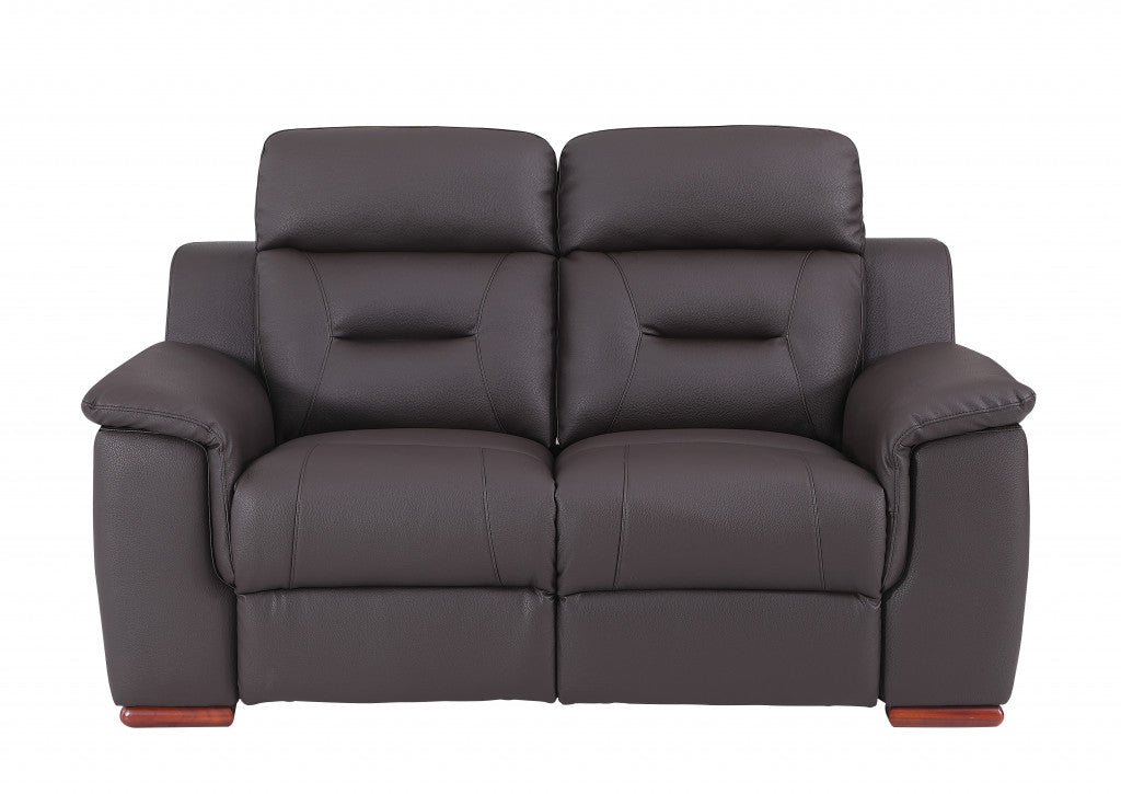 Two Piece Indoor Brown Genuine Leather Five Person Seating Set