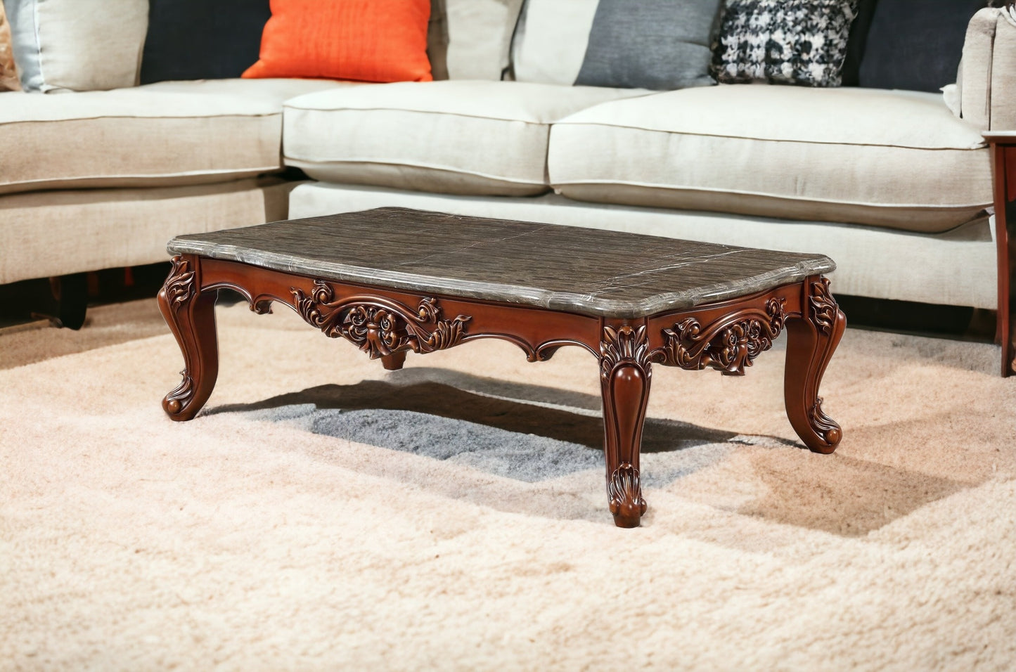 63" Marble Walnut Wood Coffee Table