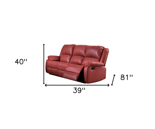 81" Red And Black Faux Leather Reclining Sofa