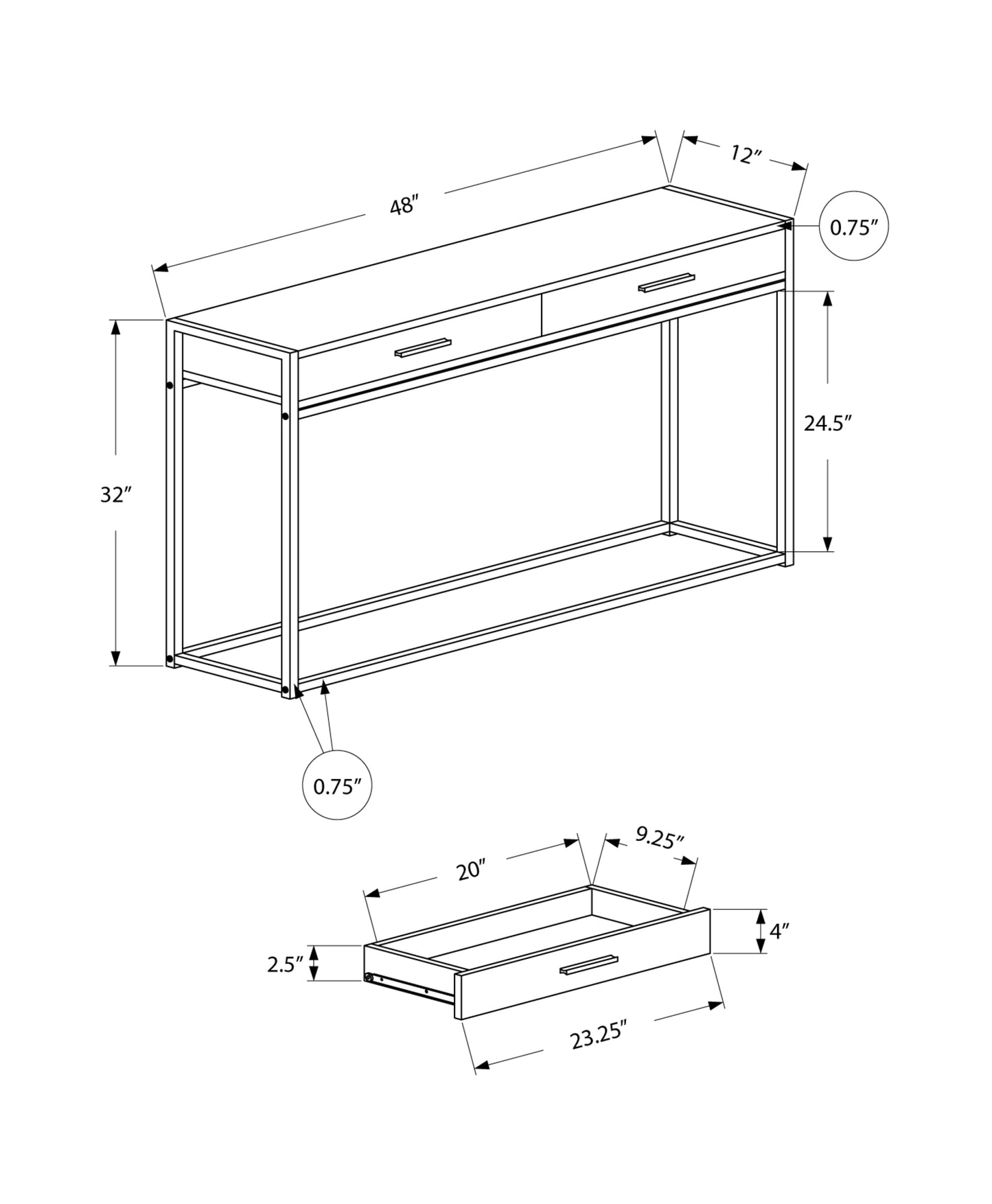 48" Gray And Black Frame Console Table