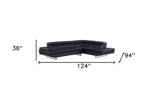 Black Leather L Shaped Two Piece Corner Sectional