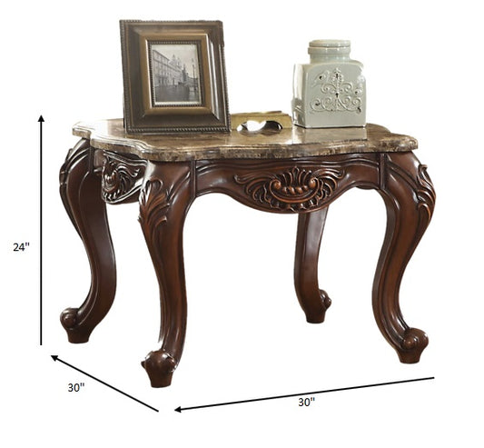 24" Cherry Oak Faux Marble Mirrored End Table With