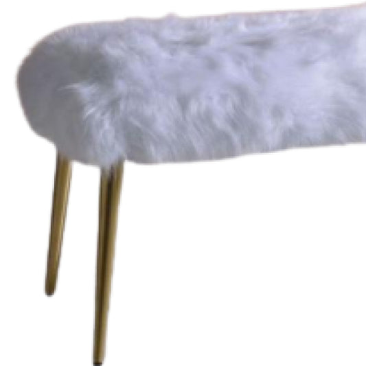 18" White and Gold Upholstered Faux Fur Bench