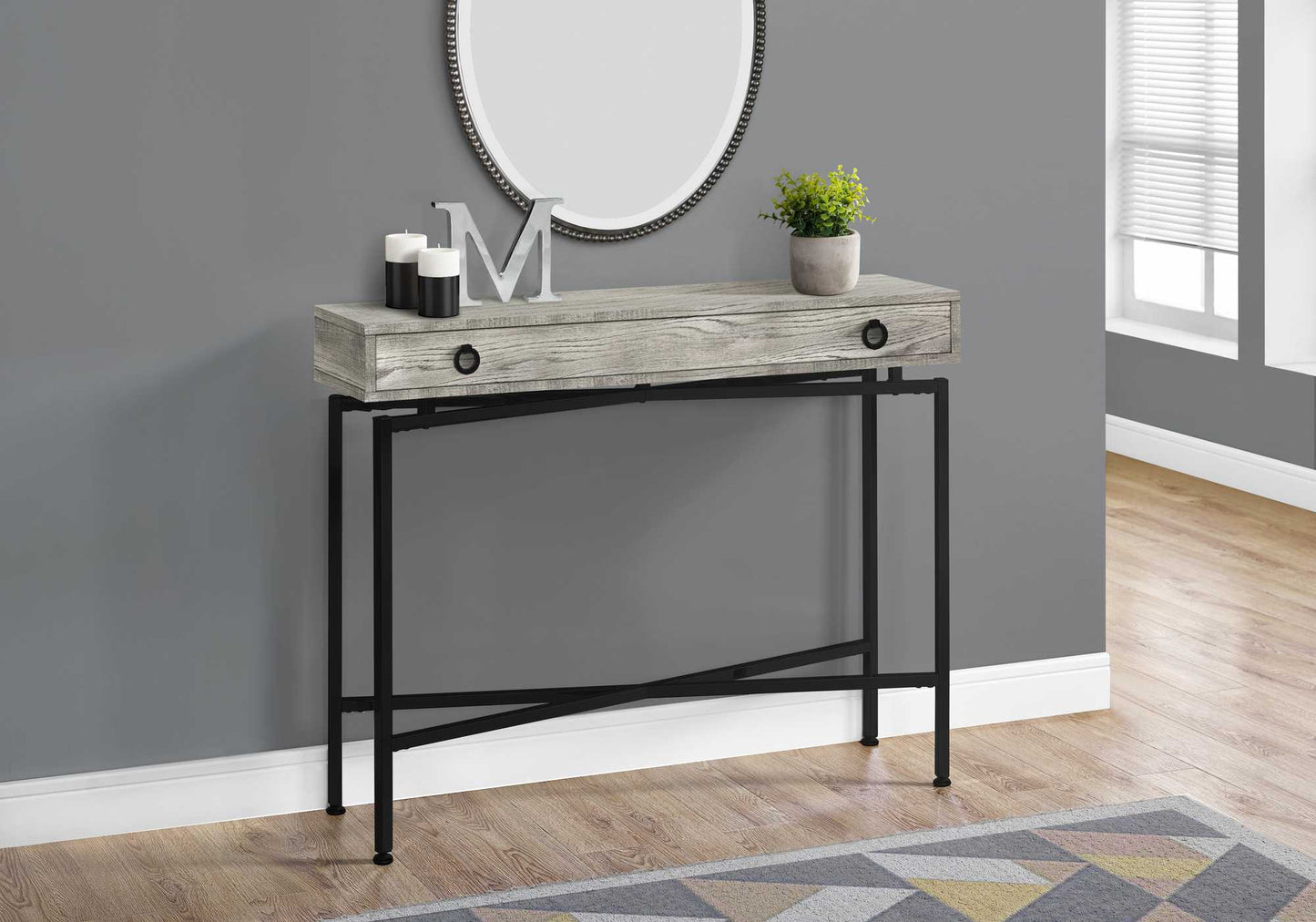 43" Gray And Black Cross Leg Console Table