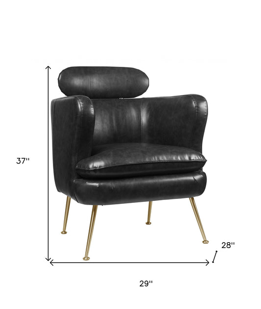29" X 28" X 37" Dark Gray Pu Upholstery Metal Leg Accent Chair
