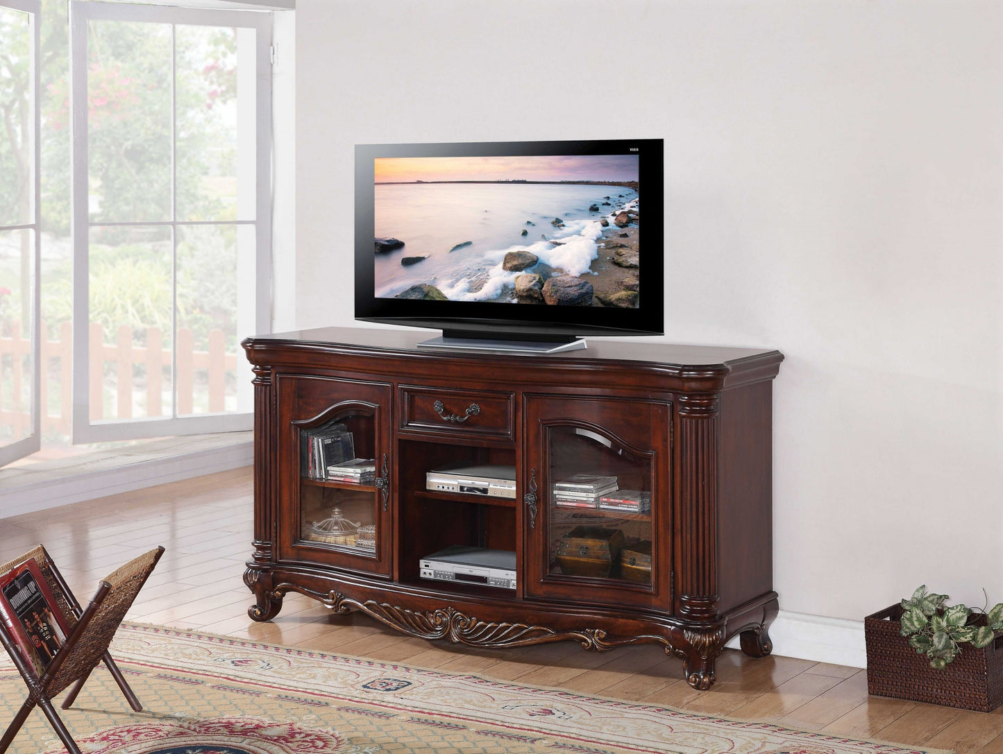 20" Brown Cabinet Enclosed Storage TV Stand with Bookcase