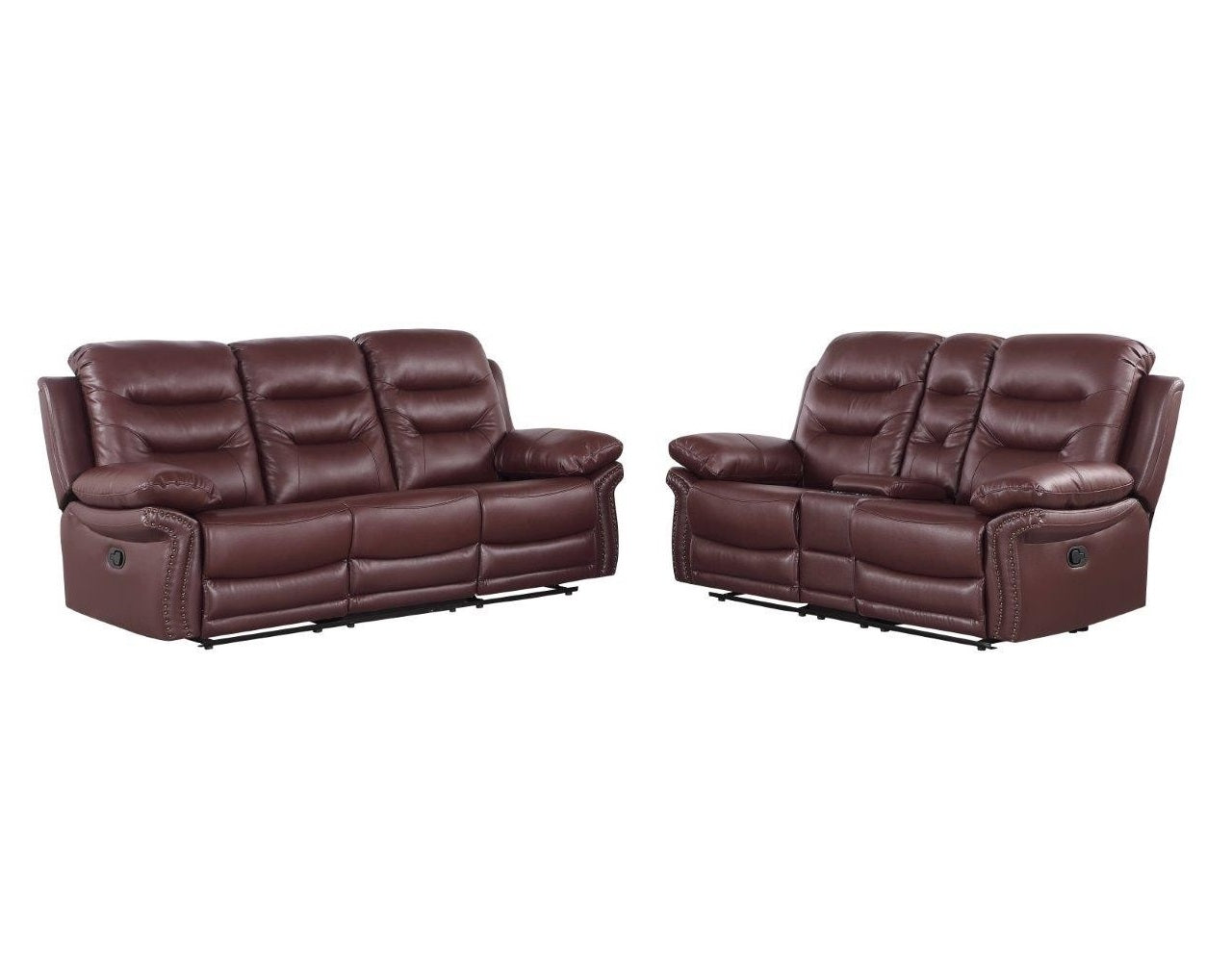 Two Piece Indoor Burgundy Faux Leather Five Person Seating Set