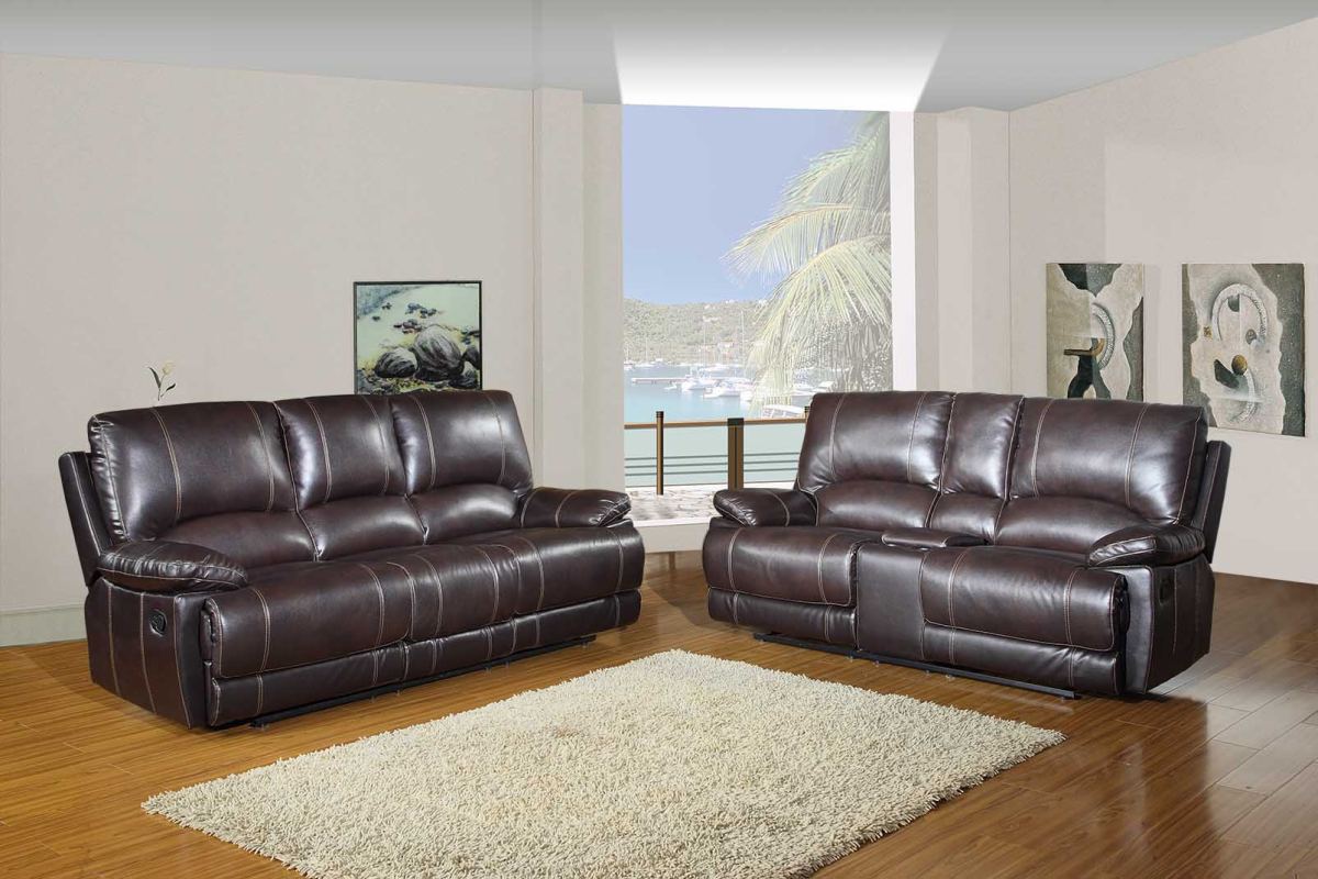 Two Piece Indoor Brown Faux Leather Five Person Seating Set