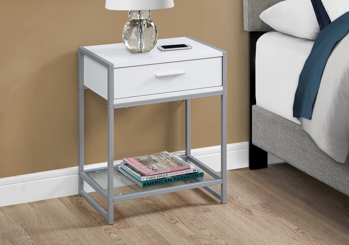 22" White End Table With Drawer And Shelf