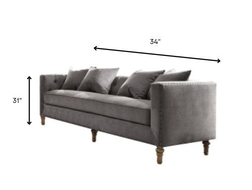 34" X 84" X 31" Gray Velvet Upholstery Sofa w4 Pillows