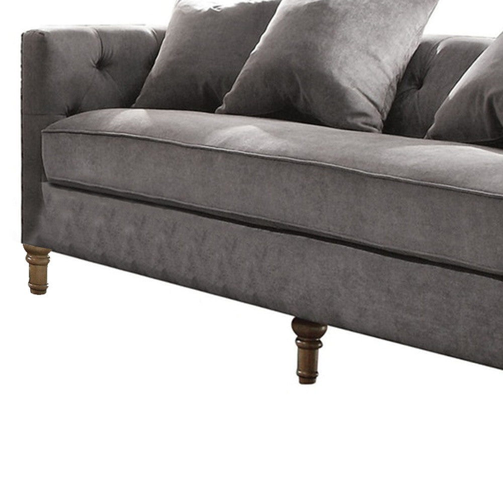 34" X 84" X 31" Gray Velvet Upholstery Sofa w4 Pillows