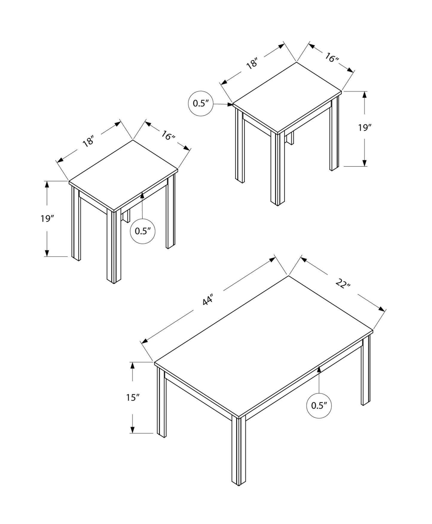 Set of Three 44" Taupe Coffee Table