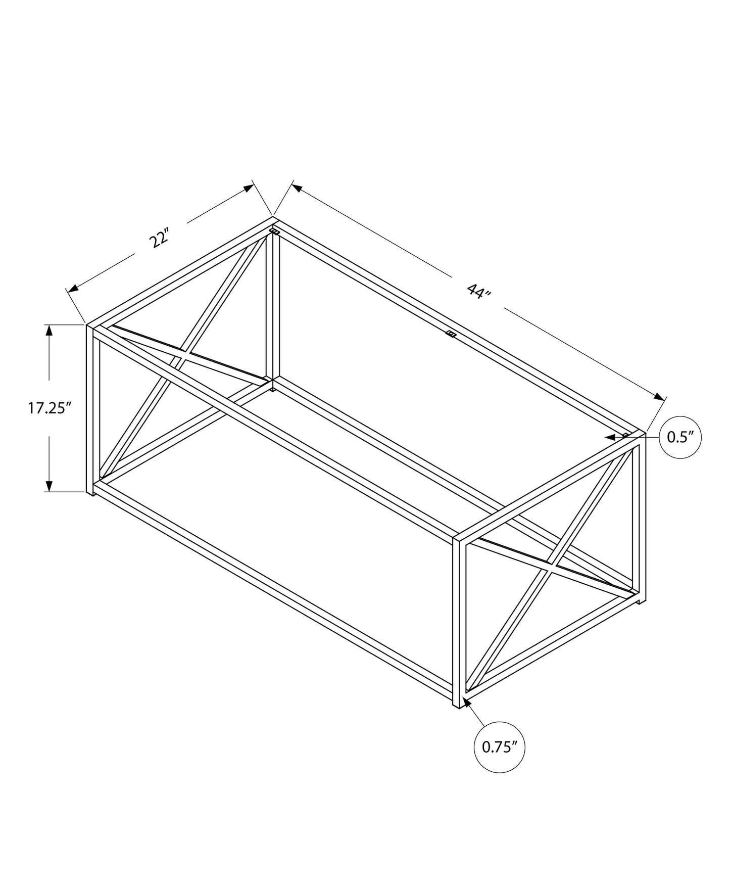 17.25" Chrome Metal And Clear Tempered Glass Coffee Table