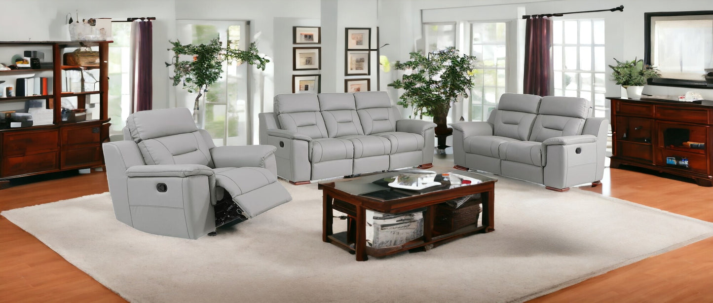 Three Piece Indoor Gray Genuine Leather Five Person Seating Set