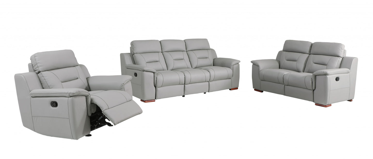 Three Piece Indoor Gray Genuine Leather Five Person Seating Set