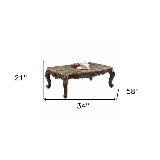 34" X 58" X 21" Marble Dark Walnut Wood Coffee Table