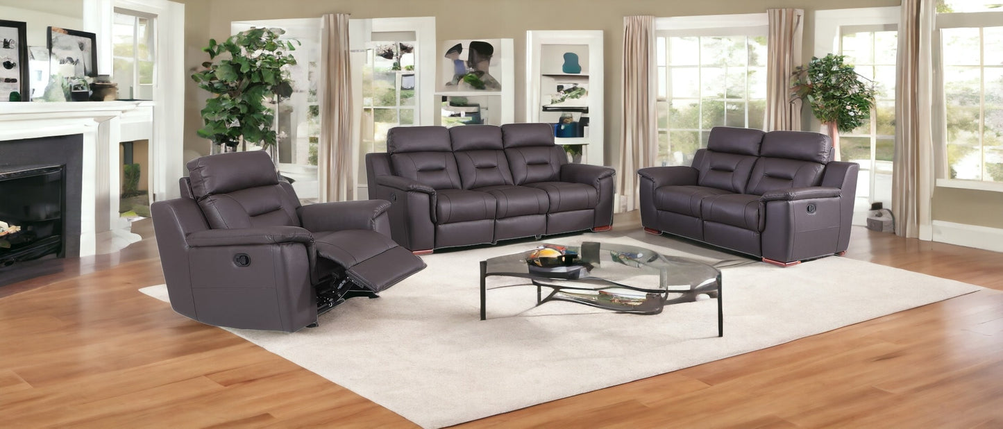 Three Piece Indoor Brown Genuine Leather Five Person Seating Set