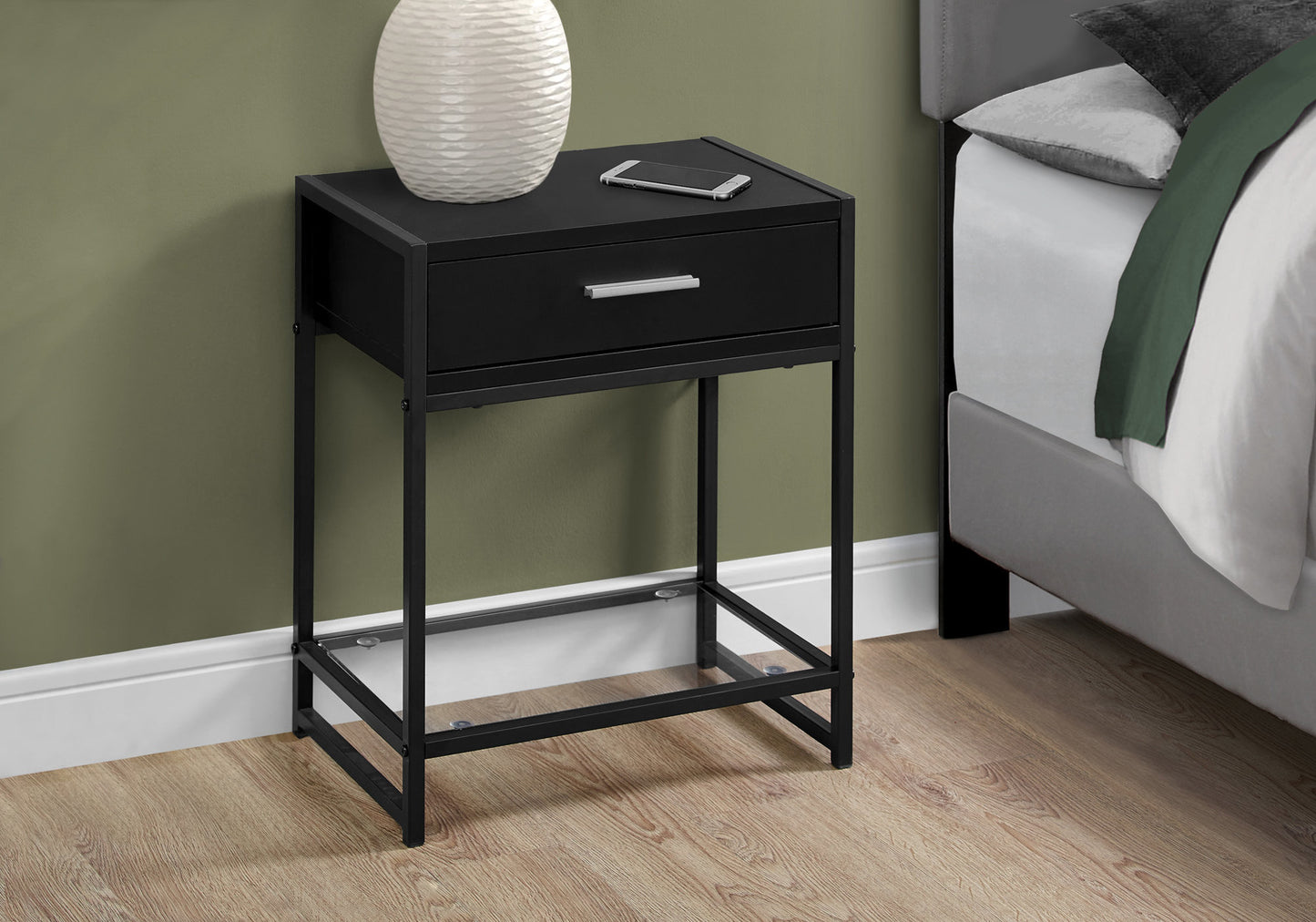 22" Black End Table With Drawer And Shelf