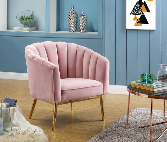 31" Pink And Copper Velvet Tufted Barrel Chair