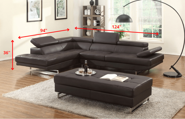 Black Leather L Shaped Two Piece Corner Sectional