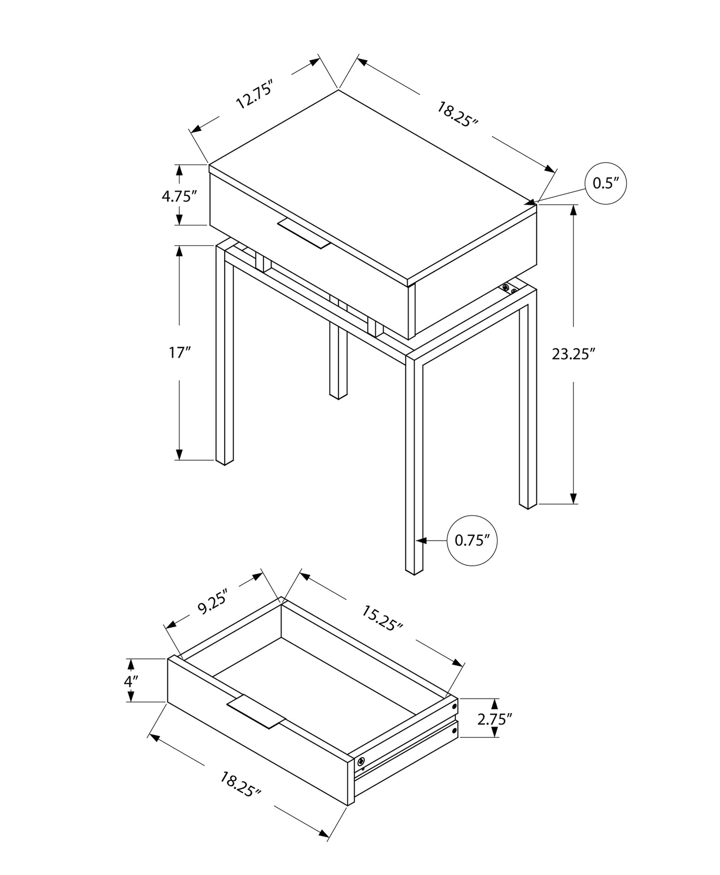 23" Gold And Beige End Table With Drawer