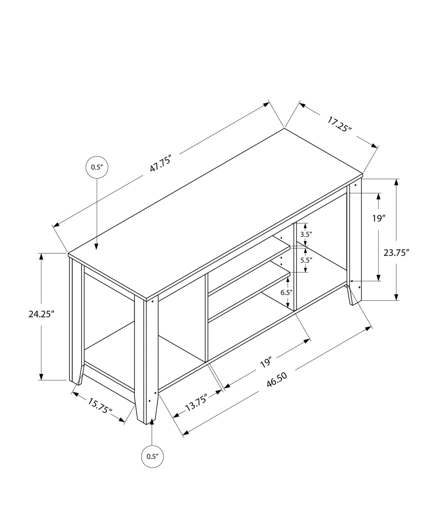 17" Dark Brown Particleboard Open Shelving TV Stand