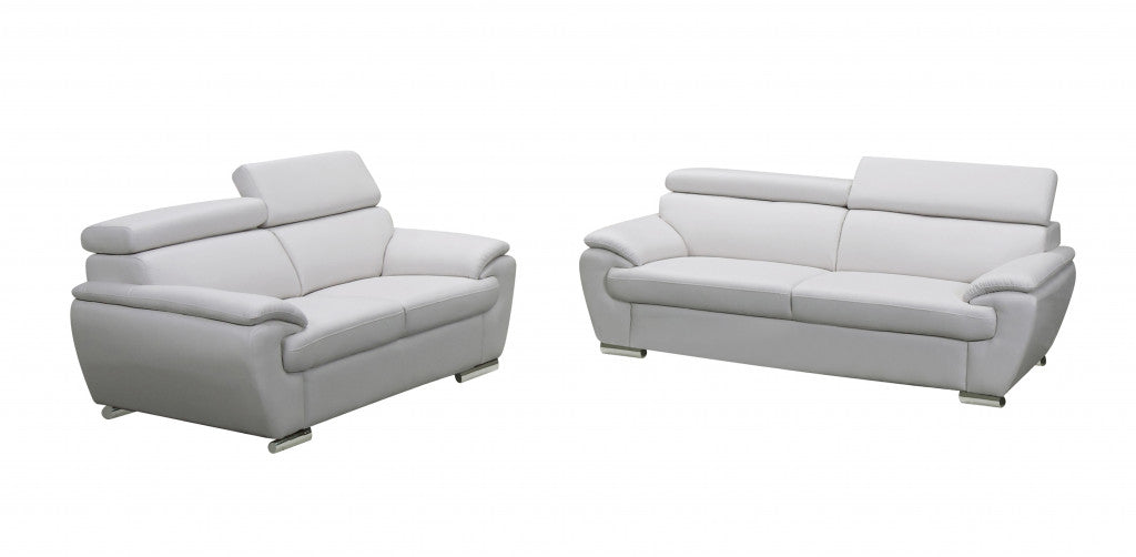 Two Piece Indoor White Genuine Leather Five Person Seating Set